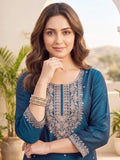 Kurta With Intricate Zari-Embroidered Yoke With Ankle-Length Solid Trousers And A Matching Zari-Accented Dupatta