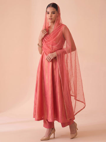 Desert Rose Flared Slit Women's Kurta Set With Dupatta
