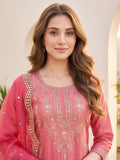 Zari embroidered kurta with trousers & sequins detailed contrast dupatta