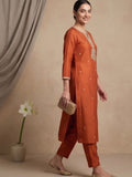 Kurta Set With Intricate Zari Embroidery And Ankle-Length Trousers And An Embroidered Dupatta