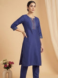 Varanga Women V Neck Straight Kurta With Pants & Dupatta