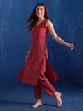 The Crimson Wine Floral Organza Women's Kurta Set