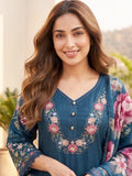 Varanga Women Floral Heavy Thread Embroidered Schffili Hem Kurta With Trouser & Dupatta