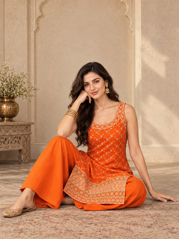 Varanga Women Ethnic Motifs Embroidered Regular Thread Work Kurta with Palazzos & With Dupatta