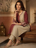 Maroon And Beige Colorblocked Kurta Set For Womens