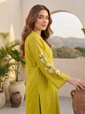 Kurta Set With 3D Work On The Sleeves Paired With Solid Trousers And Dupatta.