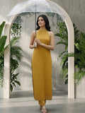 Varanga Women Mustard Halter Neck Straight Lurex Kurta with trouser