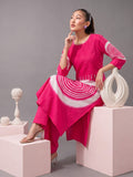 Women'S Pink Abstract Printed Straight Kurta With Pintuck Detailing