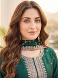Vichitra Bead-Embellished Round Neck Kurta Solid Ankle-Length Trousers, And An Elegant Embroidered Dupatta