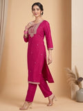 Kurta Adorned With Thread Embroidery, Teamed With Trousers And Paired With Dupatta With And Lace Detailing