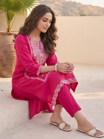 Varanga Women Kurta With Trousers And Paired With Dupatta Featuring Lurex And Lace Detailing