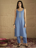 Varanga Women Blue Straight Kurta With Tonal Bottom & Dupatta
