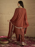 Varanga Women Rust Embroidered Straight Kurta With Bottom And Dupatta