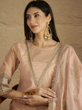 Varanga Women Elegant Three-Piece Set Featuring A Shimmer-Detailed Grey Kurta, Solid Ankle-Length Trousers, And An Embroidered Net Dupattaâ€”Perfect For Festive Occasions.