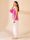 Fuchsia Chevron-Print One-Shoulder Top