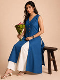 Sleeveless Blue Linen Kurta