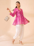 Fuchsia Chevron-Print Peplum Top.