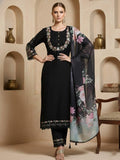 Varanga Women Floral Heavy Thread Embroidered Schffili Hem Kurta With Trouser & Dupatta