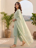 Zari-Embroidered Kurta Paired With Solid Trousers And A Tonal Dupatta .