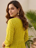 Bandhani-Printed Anarkali With Zari-Embroidered Yoke, Paired With Solid Trousers And Dupatta