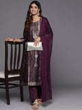 Varanga Women Purple Jacquard Weave Kurta With Bottom And Dupatta