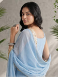 Varanga Women Blue Straight Kurta With Tonal  Bottom & Dupatta