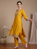 zari embroidered yoke Kurta With trouser and Dupatta