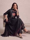 Black Embroidered Flared Kurta With Floral Yoke Detailing.