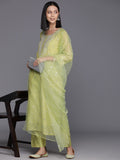 Varanga Women Green Floral Embroidered Chanderi Silk Kurta With Trousers And Dupatta