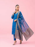 Blue Embroidered Chanderi Kurta Set With Straight Pants And Zari-Bordered Dupatta.