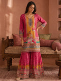Ethnic Printed Kurta Set With Matching Palazzo And Dupatta