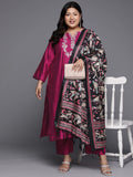 Varanga Women Plus Size Straight Emroidered Kurta With Printed Bottom