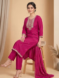Kurta Adorned With Thread Embroidery, Teamed With Trousers And Paired With Dupatta With And Lace Detailing