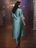 Zari Embroidered Lace Neck Flared Kaftan with Trouser