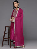 varanga women pink embroidered straight kurta paired with tonal bottom and dupatta