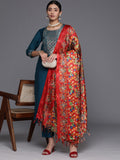 Varanga Teal Ethnic Motifs Yoke Design Gotta Patti Kurta with Trousers & Dupatta