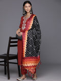 Varanga Women Rust Zari Kurta With Solid Trouser And Dupatta Set