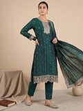 Graceful Green 3-Piece Set And An Elegant Embroidered Dupatta.