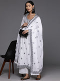 Varanga Women White & Black Woven Design Straight Kurta Paired With Bottom And Dupatta