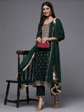 Varanga Green Ethnic Motifs Embroidered Sequinned Kurta With Trousers Dupatta