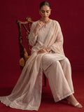 Embroidered Chanderi Kurta Set With Palazzo And Matching Dupatta