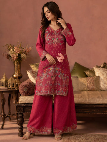 Ethnic Printed Kurta Set With Matching Palazzo And Dupatta