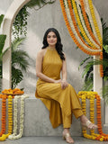 Varanga Women Mustard Halter Neck Straight Lurex Kurta with trouser