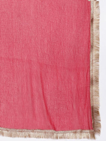 Varanga Plus Size Ethnic Motifs Red Embroidered Round Neck Kurta With Trousers & Dupatta