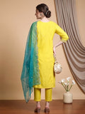 Varanga Women Lime Green Kurta Set With Dupatta