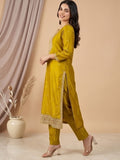 Kurta With Intricate Zari-Embroidered Yoke With Trousers And Zari-Accented Dupatta
