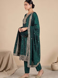 Graceful Green 3-Piece Set And An Elegant Embroidered Dupatta.