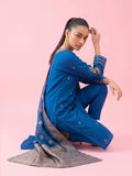 Blue Embroidered Chanderi Kurta Set With Straight Pants And Zari-Bordered Dupatta.
