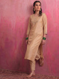 Beige Embroidered Chanderi Kurta Set With Straight Pants And Organza Dupatta.