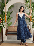 Floral Printed Mirror & Thread Embroidered Yoke Anarkali Kurta With Trouser